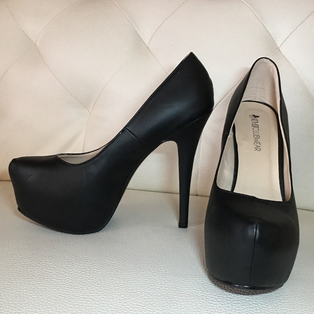 Platform Pump 6 Inch High Heels Black Faux Leather